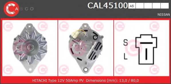 CASCO CAL45100AS Генератор для NISSAN SENTRA I (Ниссан Сэнтра и) CASCO CAL45100AS Генератор для NISSAN SENTRA I (Ниссан Сэнтра и)