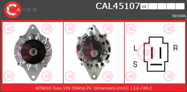 CASCO CAL45107AS Генератор для NISSAN PULSAR I (Ниссан Пулсар и) CASCO CAL45107AS Генератор для NISSAN PULSAR I (Ниссан Пулсар и)