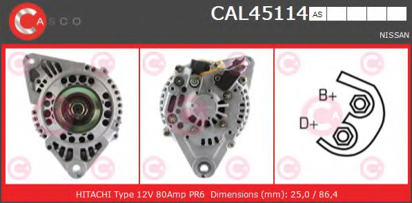 CASCO CAL45114AS Генератор для NISSAN PRIMERA (Ниссан Примера) CASCO CAL45114AS Генератор для NISSAN PRIMERA (Ниссан Примера)