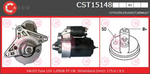 CASCO CST15148RS Стартер для RENAULT FUEGO (Рено Фуэго) CASCO CST15148RS Стартер для RENAULT FUEGO (Рено Фуэго)
