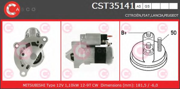 CASCO CST35141AS Стартер для PEUGEOT 407 (Пежо 407) CASCO CST35141AS Стартер для PEUGEOT 407 (Пежо 407)