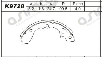 ASIMCO K9728 Тормозные колодоки для MAZDA (Мазда) ASIMCO K9728 Тормозные колодоки для MAZDA (Мазда)
