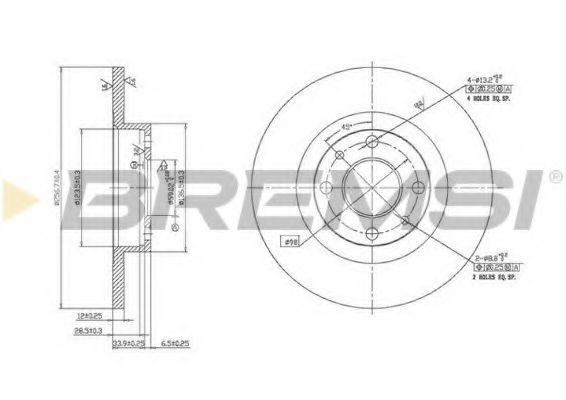 BREMSI DBA141S Тормозной диск для FIAT 500 C (Фиат 500 c) BREMSI DBA141S Тормозной диск для FIAT 500 C (Фиат 500 c)