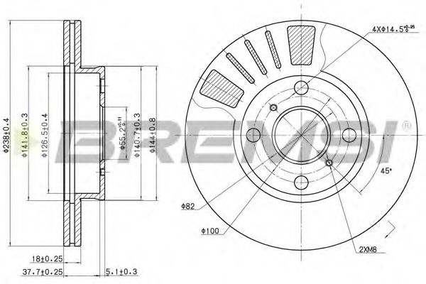 BREMSI DBB094V Тормозной диск для TOYOTA (Тойота/тоета) BREMSI DBB094V Тормозной диск для TOYOTA (Тойота/тоета)