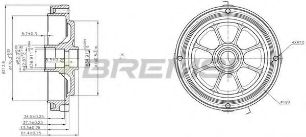 BREMSI DR5256 Тормозной барабан для FIAT 500 (Фиат 500) BREMSI DR5256 Тормозной барабан для FIAT 500 (Фиат 500)