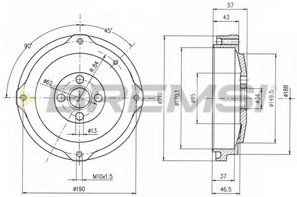 BREMSI DR5257 Тормозной барабан для FIAT 500 (Фиат 500) BREMSI DR5257 Тормозной барабан для FIAT 500 (Фиат 500)
