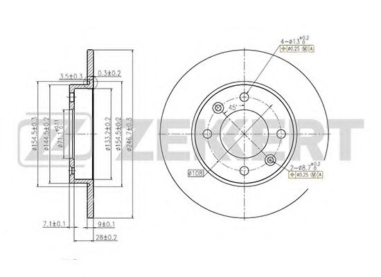 ZEKKERT BS-5250 Тормозной диск для PEUGEOT 307 (Пежо 307) ZEKKERT BS-5250 Тормозной диск для PEUGEOT 307 (Пежо 307)