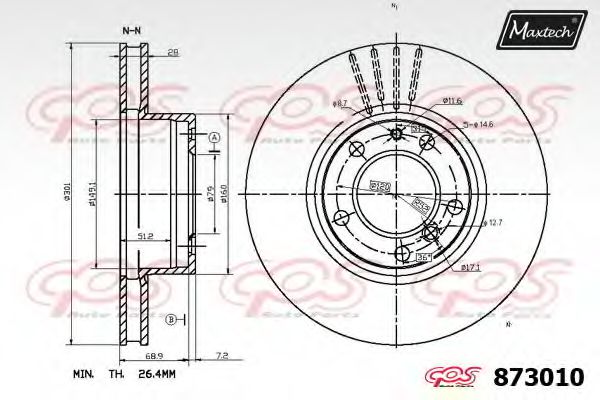 MAXTECH 873010.0000 Тормозной диск для BMW 7 (Бмв 7) MAXTECH 873010.0000 Тормозной диск для BMW 7 (Бмв 7)