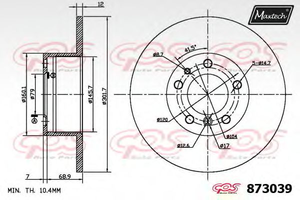 MAXTECH 873039.0000 Тормозной диск для BMW 5 (Бмв 5) MAXTECH 873039.0000 Тормозной диск для BMW 5 (Бмв 5)
