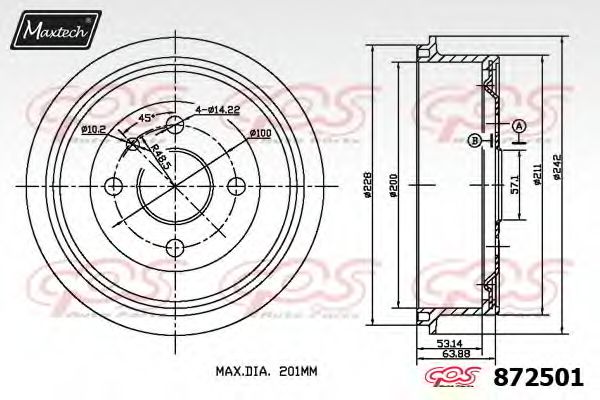 MAXTECH 872501.0000 Тормозной барабан для OPEL MANTA B CC (Опель Манта б cc) MAXTECH 872501.0000 Тормозной барабан для OPEL MANTA B CC (Опель Манта б cc)