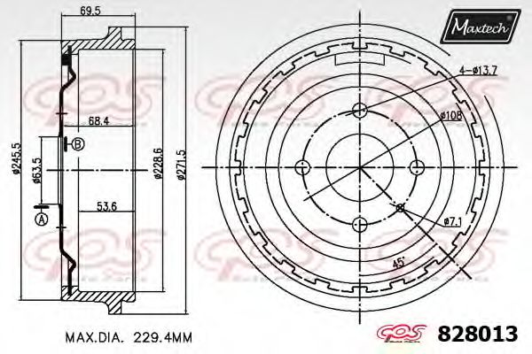 MAXTECH 828013.0000 Тормозной барабан для FORD TRANSIT CONNECT (Форд Трансит cоннэcт) MAXTECH 828013.0000 Тормозной барабан для FORD TRANSIT CONNECT (Форд Трансит cоннэcт)