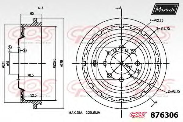 MAXTECH 876306.0000 Тормозной барабан для RENAULT ESPACE I (Рено Эспаcэ и) MAXTECH 876306.0000 Тормозной барабан для RENAULT ESPACE I (Рено Эспаcэ и)