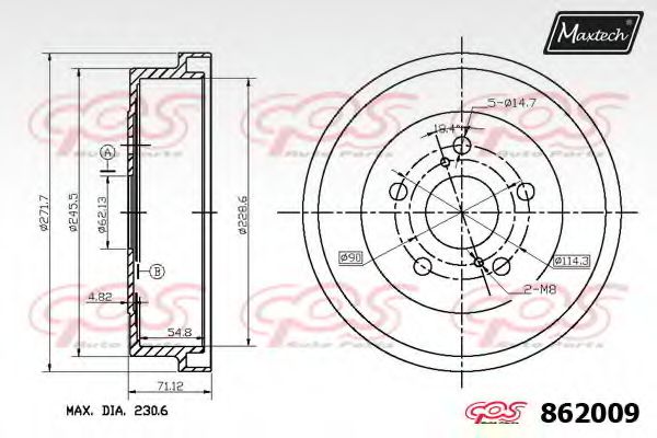 MAXTECH 862009.0000 Тормозной барабан для TOYOTA SCEPTER (Тойота/тоета Сcэптэр) MAXTECH 862009.0000 Тормозной барабан для TOYOTA SCEPTER (Тойота/тоета Сcэптэр)