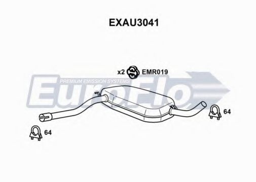 EuroFlo EXAU3041 Средний глушитель выхлопных газов 