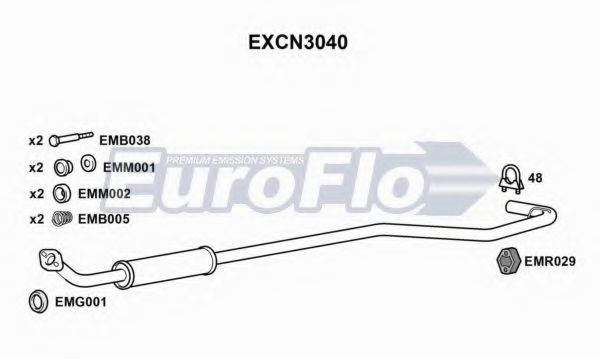 EuroFlo EXCN3040 Средний глушитель выхлопных газов для CITROëN (Cитроëн) EuroFlo EXCN3040 Средний глушитель выхлопных газов для CITROëN (Cитроëн)