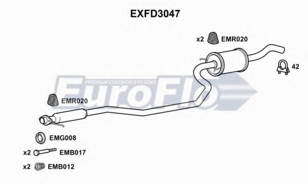 EuroFlo EXFD3047 Средний глушитель выхлопных газов 