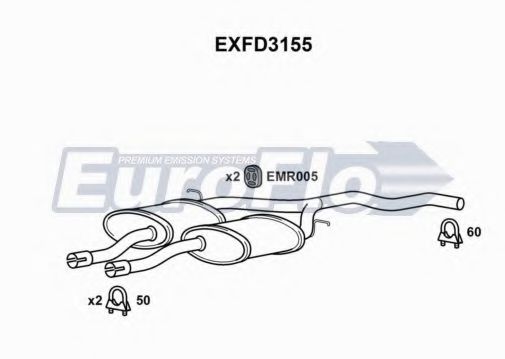 EuroFlo EXFD3155 Средний глушитель выхлопных газов 
