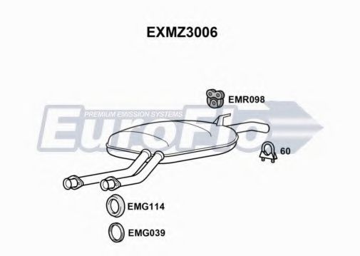 EuroFlo EXMZ3006 Средний глушитель выхлопных газов для MERCEDESBENZ (Мерседес бенц) EuroFlo EXMZ3006 Средний глушитель выхлопных газов для MERCEDESBENZ (Мерседес бенц)