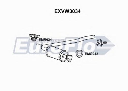 EuroFlo EXVW3034 Средний глушитель выхлопных газов для VOLKSWAGEN T4 MULTIVAN (Фольксваген Т4 мултиvан) EuroFlo EXVW3034 Средний глушитель выхлопных газов для VOLKSWAGEN T4 MULTIVAN (Фольксваген Т4 мултиvан)