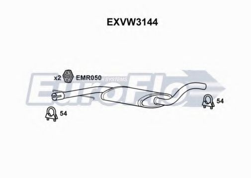 EuroFlo EXVW3144 Средний глушитель выхлопных газов для VOLKSWAGEN GOLF III (Фольксваген Гольф 3) EuroFlo EXVW3144 Средний глушитель выхлопных газов для VOLKSWAGEN GOLF III (Фольксваген Гольф 3)