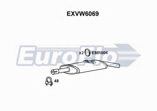 EuroFlo EXVW6069 Глушитель выхлопных газов конечный для VOLKSWAGEN CORSAR (Фольксваген Cорсар) EuroFlo EXVW6069 Глушитель выхлопных газов конечный для VOLKSWAGEN CORSAR (Фольксваген Cорсар)