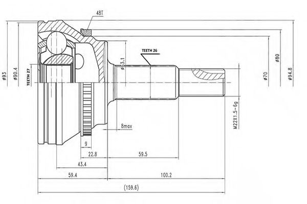 AYWIPARTS AW1510038A Шарнирный комплект, приводной вал 