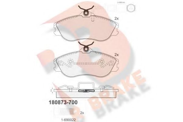 R BRAKE RB0873-700 Комплект тормозных колодок, дисковый тормоз 