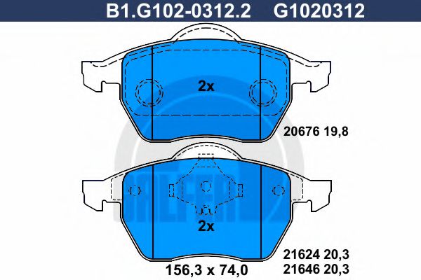 GALFER B1.G102-0312.2 Тормозные колодки для VOLKSWAGEN (Фольксваген) GALFER B1.G102-0312.2 Тормозные колодки для VOLKSWAGEN (Фольксваген)