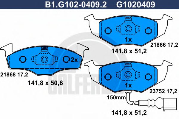 GALFER B1.G102-0409.2 Тормозные колодки для SKODA FABIA (Шкода Фабиа) GALFER B1.G102-0409.2 Тормозные колодки для SKODA FABIA (Шкода Фабиа)