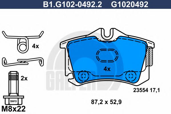 GALFER B1.G102-0492.2 Тормозные колодки для VOLKSWAGEN (Фольксваген) GALFER B1.G102-0492.2 Тормозные колодки для VOLKSWAGEN (Фольксваген)