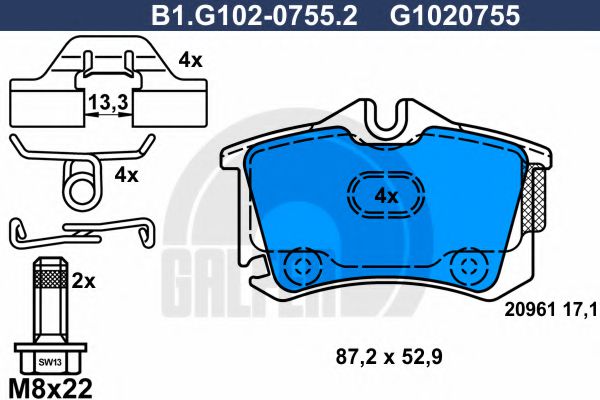 GALFER B1.G102-0755.2 Тормозные колодки для VOLKSWAGEN (Фольксваген) GALFER B1.G102-0755.2 Тормозные колодки для VOLKSWAGEN (Фольксваген)