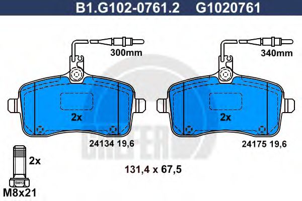 GALFER B1.G102-0761.2 Тормозные колодки для PEUGEOT 407 (Пежо 407) GALFER B1.G102-0761.2 Тормозные колодки для PEUGEOT 407 (Пежо 407)