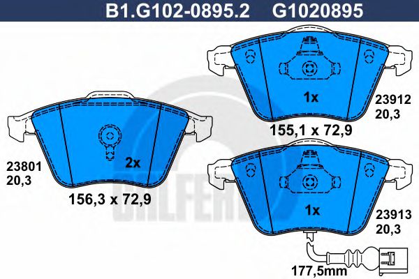 GALFER B1.G102-0895.2 Тормозные колодки для AUDI TT (Ауди Тт) GALFER B1.G102-0895.2 Тормозные колодки для AUDI TT (Ауди Тт)