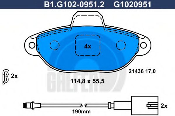 GALFER B1.G102-0951.2 Тормозные колодки для FIAT 500 (Фиат 500) GALFER B1.G102-0951.2 Тормозные колодки для FIAT 500 (Фиат 500)