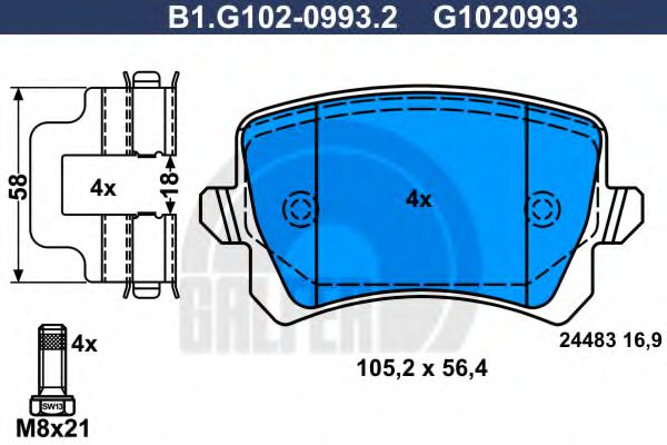GALFER B1.G102-0993.2 Тормозные колодки для VOLKSWAGEN BORA / JETTA V (1K5), GOLF V Variant (1K5), JETTA V (1K5), VENTO V (1K5) 1.4 TSI GALFER B1.G102-0993.2 Тормозные колодки для VOLKSWAGEN BORA / JETTA V (1K5), GOLF V Variant (1K5), JETTA V (1K5), VENTO V (1K5) 1.4 TSI