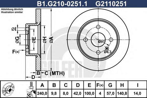 GALFER B1.G210-0251.1 Тормозной диск для OPEL (Опель) GALFER B1.G210-0251.1 Тормозной диск для OPEL (Опель)