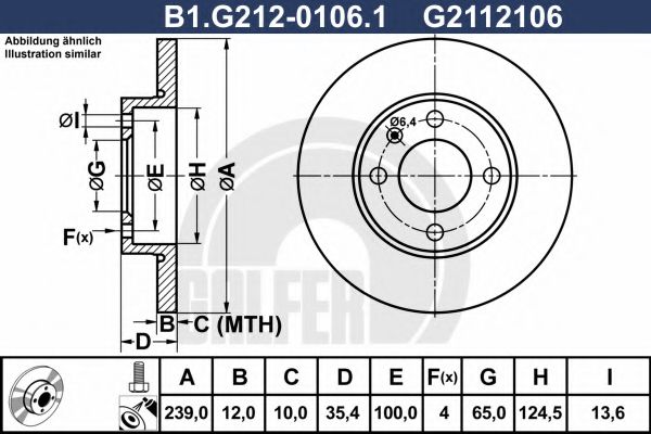 GALFER B1.G212-0106.1 Тормозной диск для AUDI 80 (Ауди 80) GALFER B1.G212-0106.1 Тормозной диск для AUDI 80 (Ауди 80)