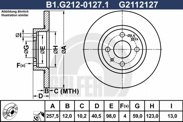 GALFER B1.G212-0127.1 Тормозной диск для FIAT 500 C (Фиат 500 c) GALFER B1.G212-0127.1 Тормозной диск для FIAT 500 C (Фиат 500 c)