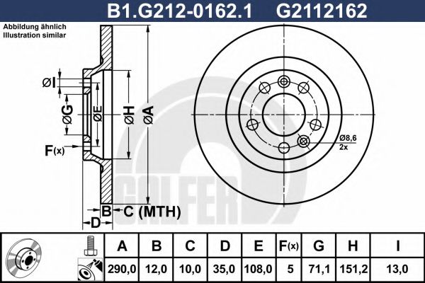 GALFER B1.G212-0162.1 Тормозной диск для PEUGEOT 407 (Пежо 407) GALFER B1.G212-0162.1 Тормозной диск для PEUGEOT 407 (Пежо 407)