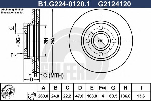 GALFER B1.G224-0120.1 Тормозной диск для FORD MONDEO (GBP), MONDEO I (GBP) 1.8 i 16V GALFER B1.G224-0120.1 Тормозной диск для FORD MONDEO (GBP), MONDEO I (GBP) 1.8 i 16V