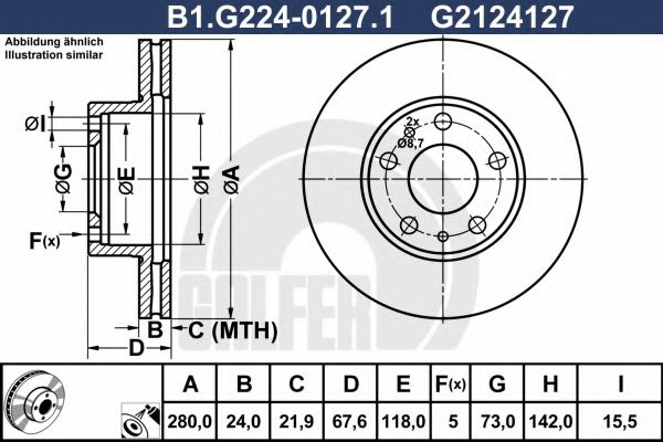 GALFER B1.G224-0127.1 Тормозной диск для FIAT DUCATO (Фиат Дукато) GALFER B1.G224-0127.1 Тормозной диск для FIAT DUCATO (Фиат Дукато)