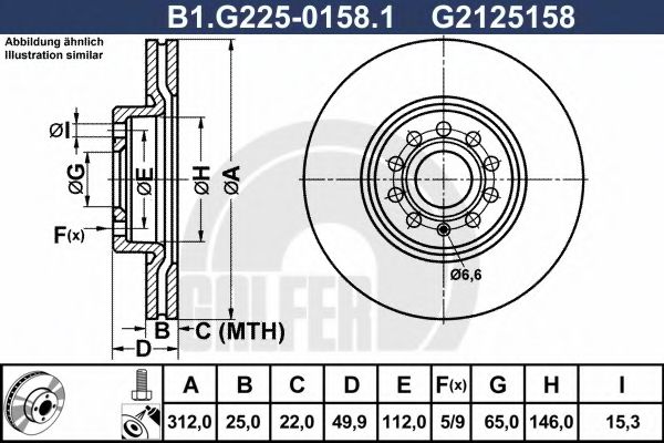 GALFER B1.G225-0158.1 Тормозной диск для AUDI TT (Ауди Тт) GALFER B1.G225-0158.1 Тормозной диск для AUDI TT (Ауди Тт)