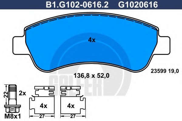 GALFER B1.G102-0616.2 Тормозные колодки для PEUGEOT 207 (Пежо 207) GALFER B1.G102-0616.2 Тормозные колодки для PEUGEOT 207 (Пежо 207)