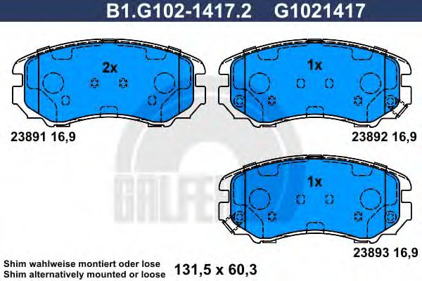 GALFER B1.G102-1417.2 Тормозные колодки для HYUNDAI SONATA III (Хендай Соната 3) GALFER B1.G102-1417.2 Тормозные колодки для HYUNDAI SONATA III (Хендай Соната 3)