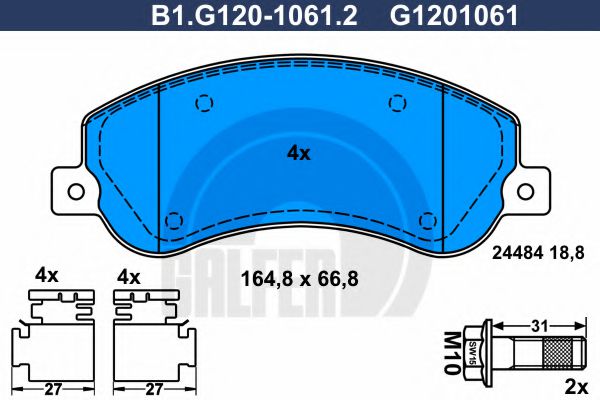 GALFER B1.G120-1061.2 Тормозные колодки для VOLKSWAGEN AMAROK (Фольксваген Амарок) GALFER B1.G120-1061.2 Тормозные колодки для VOLKSWAGEN AMAROK (Фольксваген Амарок)
