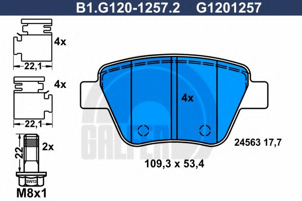 GALFER B1.G120-1257.2 Тормозные колодки для SKODA SUPERB (Шкода Суперб) GALFER B1.G120-1257.2 Тормозные колодки для SKODA SUPERB (Шкода Суперб)