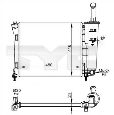 TYC 709-0022-R Радиатор, охлаждение двигателя для FIAT 500 C (Фиат 500 c) TYC 709-0022-R Радиатор, охлаждение двигателя для FIAT 500 C (Фиат 500 c)