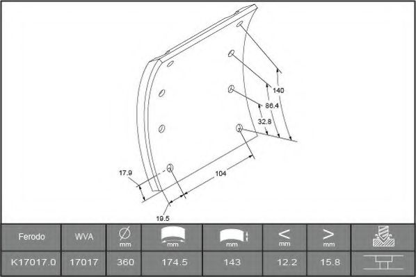FERODO K17017.0-F3661 Комплект тормозных башмаков, барабанные тормоза для MAN M 90 (Ман М 90) FERODO K17017.0-F3661 Комплект тормозных башмаков, барабанные тормоза для MAN M 90 (Ман М 90)