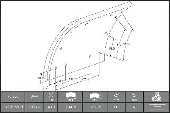 FERODO K19369.0-F3744 Комплект тормозных башмаков, барабанные тормоза 