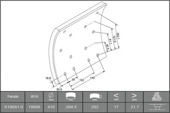 FERODO K19091.0TG Комплект тормозных башмаков, барабанные тормоза для IVECO (Ивеко) FERODO K19091.0TG Комплект тормозных башмаков, барабанные тормоза для IVECO (Ивеко)